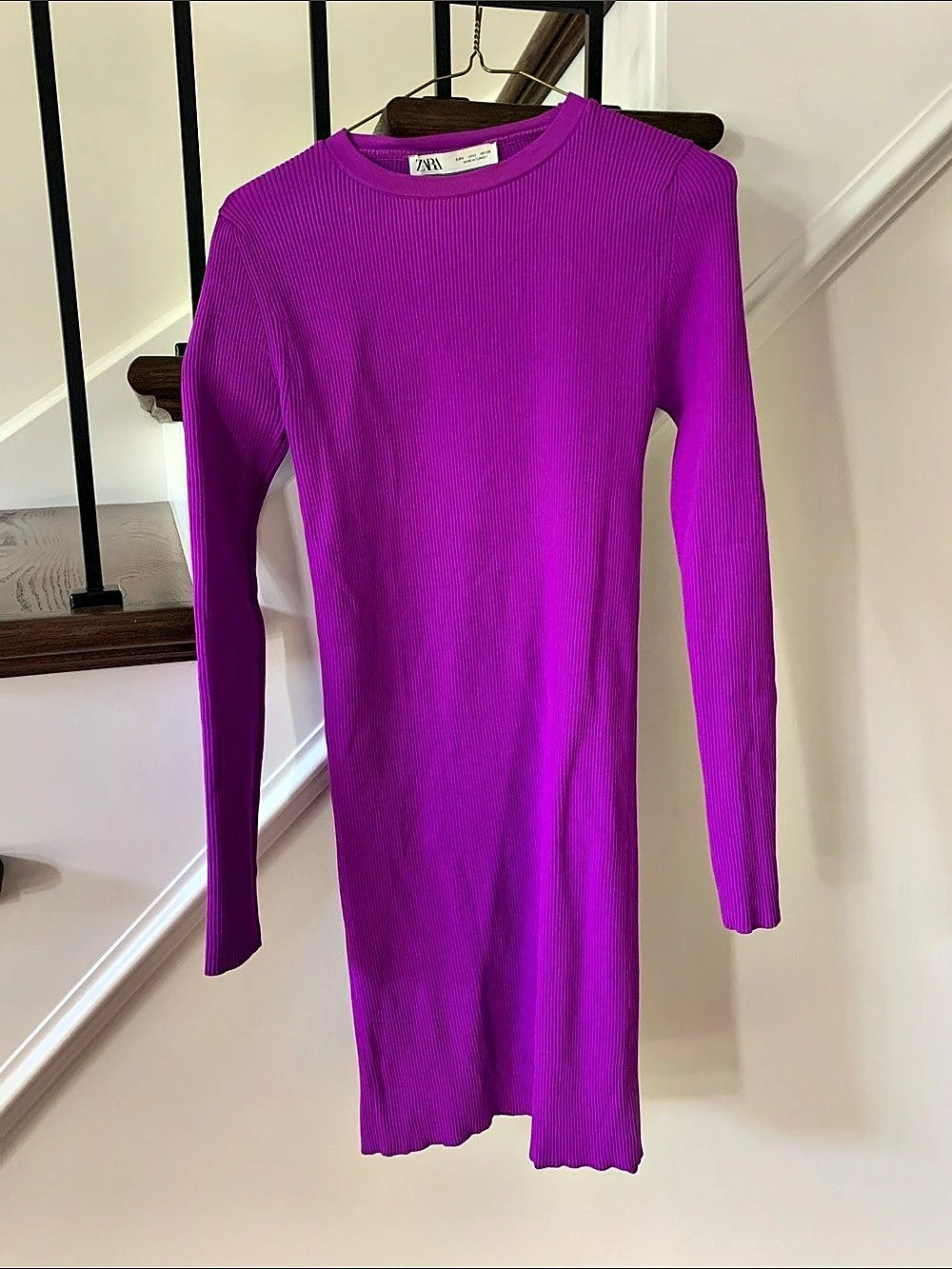 Zara Ribbed Open-Back Mini Dress in Purple Size small